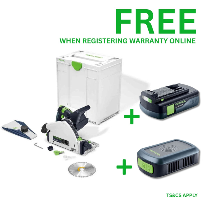 Festool | Cordless plunge-cut saw TSC 55 KEB-Basic + FREE Phone charger & Battery 18V 3aH (Free gifts will be received when registering tool for warranty, Ts&Cs in description below)