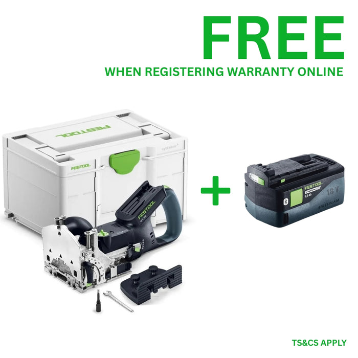 Festool | Cordless Joining Machine DFC500 E-BASIC + FREE High Power Battery 18V 5aH (Free gift will be received when registering tool for warranty, Ts&Cs in description below)