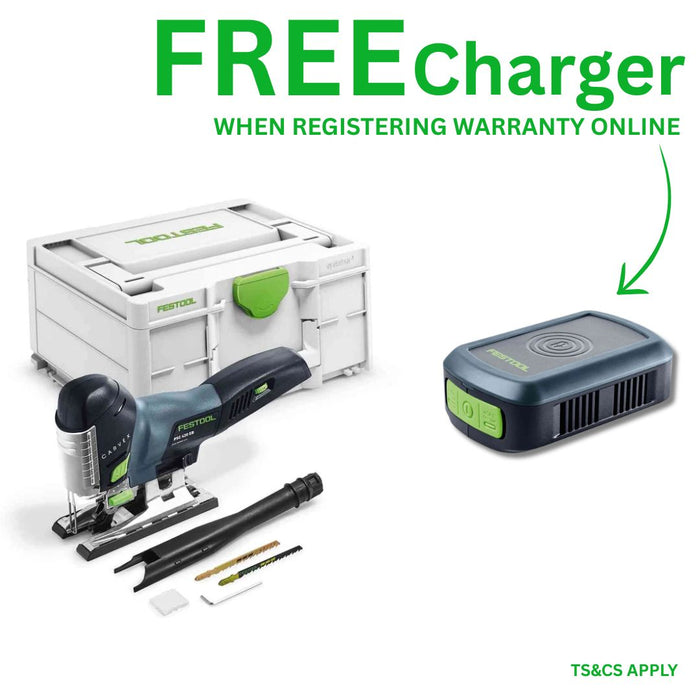 Festool | Cordless pendulum jigsaw CARVEX PSC 420 EB-Basic + FREE Phone charger PHC 18 (Free gift will be received when registering tool for warranty, Ts&Cs in description below)