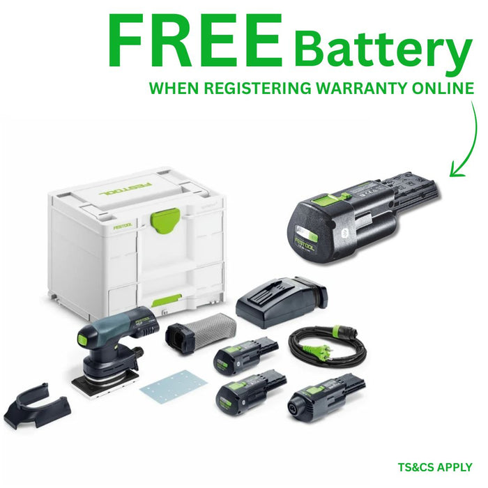 Festool Cordless Orbital Sander RTSC 400 3.0 I-Set + FREE Battery Pack BP 18 Li 3,1 Ergo (Free gift will be received when registering tool for warranty, Ts&Cs in description below)