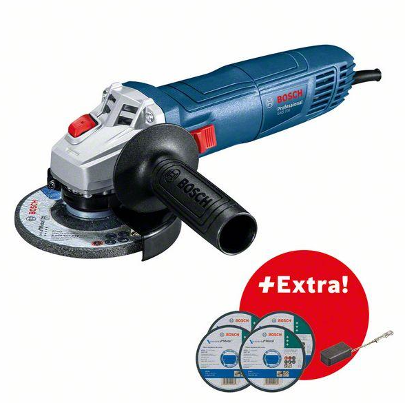 Bosch Professional | GWS 700 Grinder with 4X Cutting Discs and 1X Carbon Brush Set