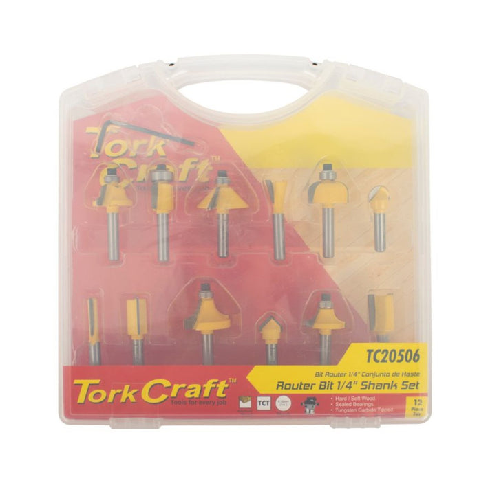 Tork Craft | Router Bit Set 12Pc 1/4" Straight & Profile