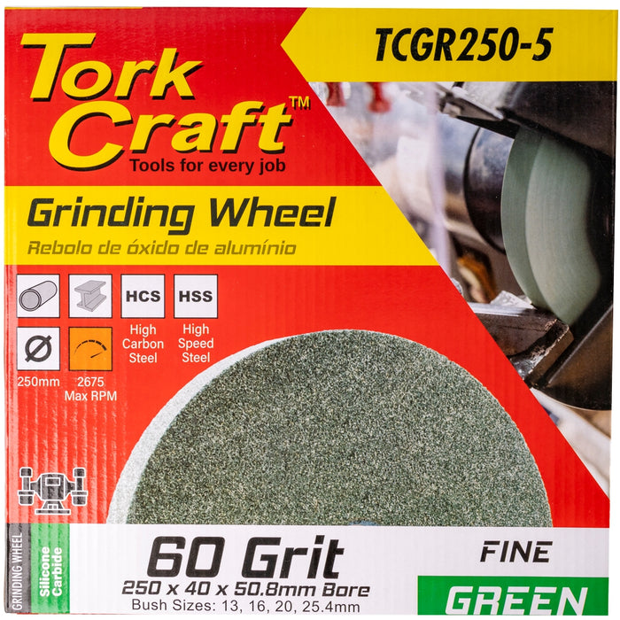 Tork Craft | Grinding Wheel 250 X 40 X 50.8mm Bore Fine 60G Green