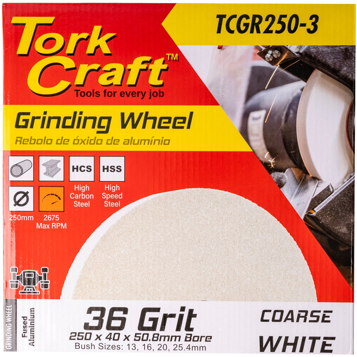 Tork Craft | Grinding Wheel 250 X 40 X 50.8mm Bore Coarse 36G White
