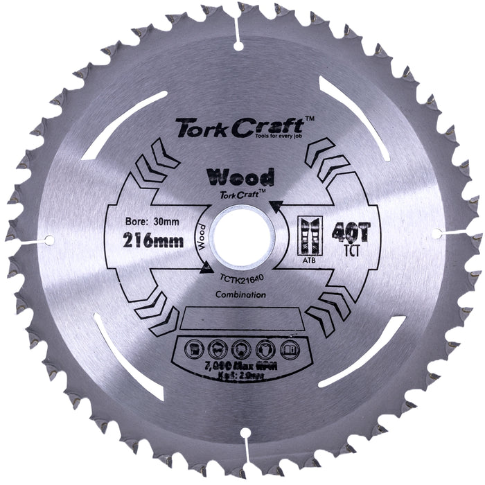 Tork Craft | Saw Blade TCT 216X2.0X30mm 40T Wood Thin Kerf