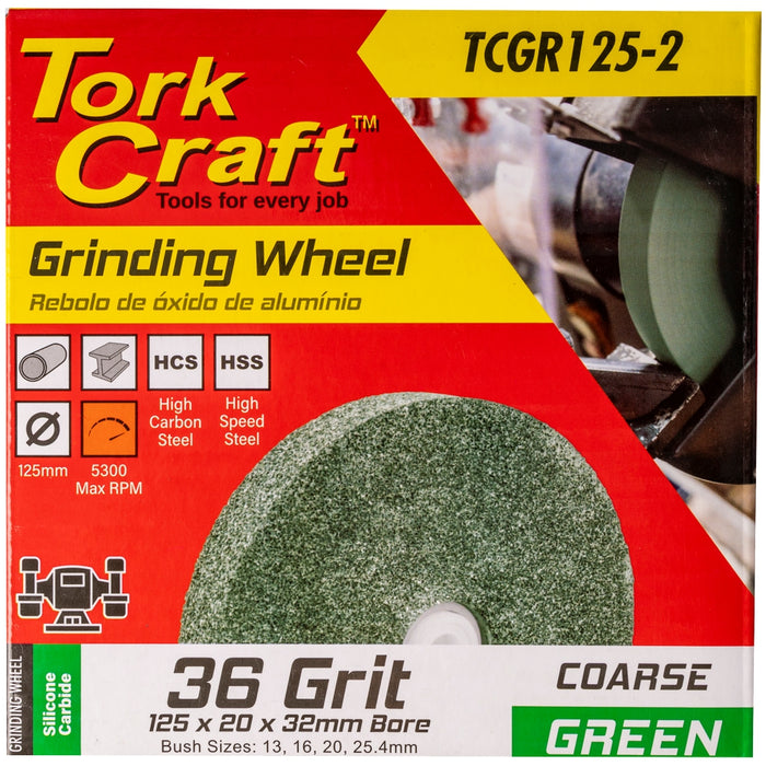 Tork Craft | Grinding Wheel 125 X 20 X 32mm Bore Coarse 36G Green