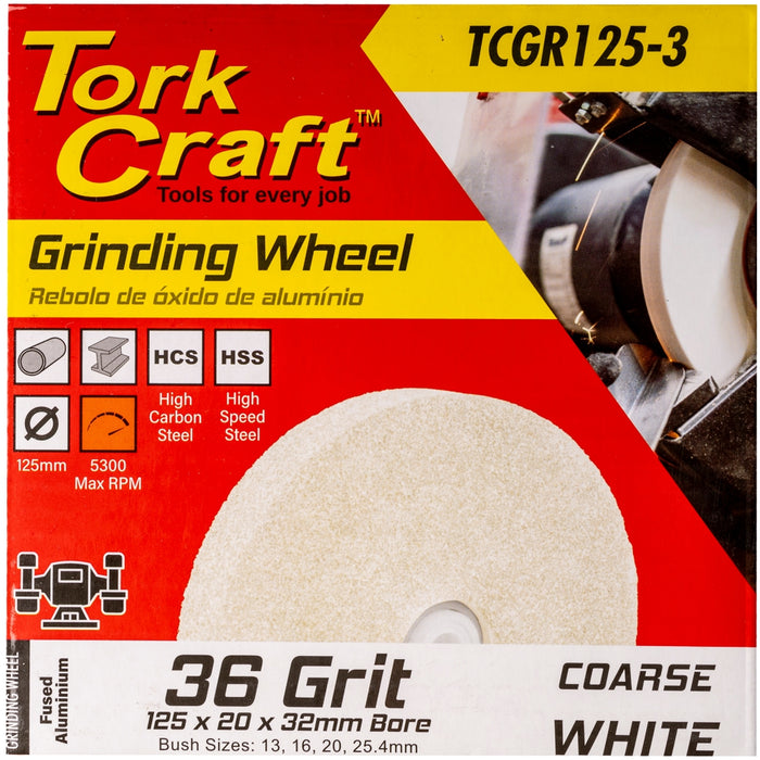 Tork Craft | Grinding Wheel 125 X 20 X 32mm Bore Coarse 36G White