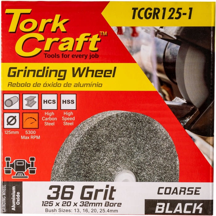 Tork Craft | Grinding Wheel 125 X 20 X 32mm Bore Coarse 36G Black