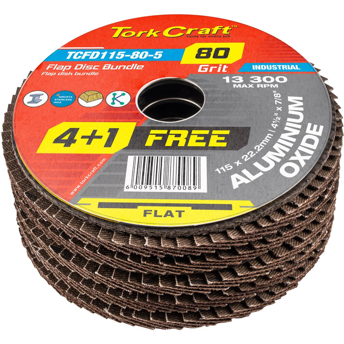 Tork Craft | Flap Sanding Disc 115mm 80G 4+1 Free A/O