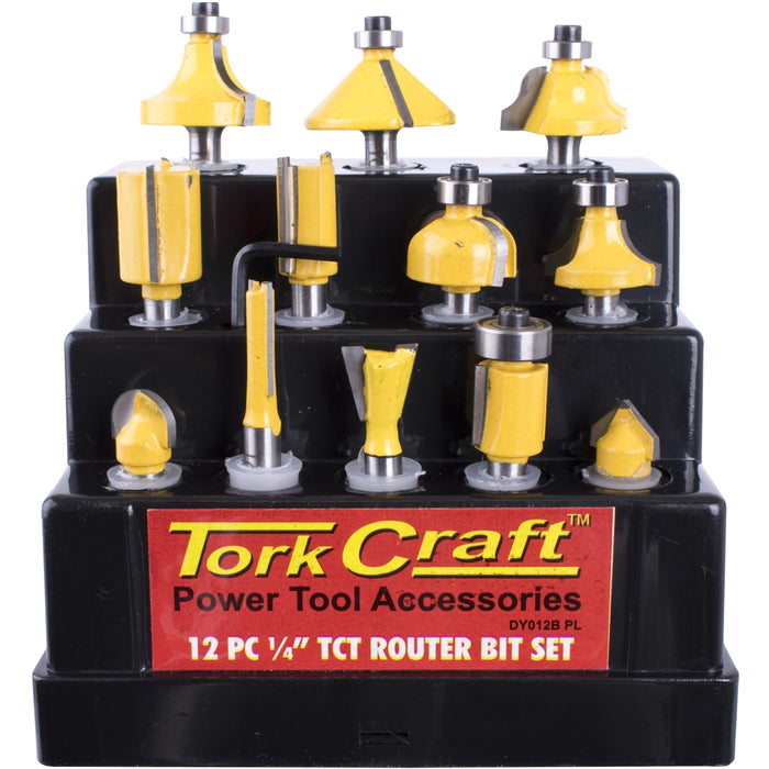Tork Craft | Router Bit Set 12pc Plastic Box ¼" Shank