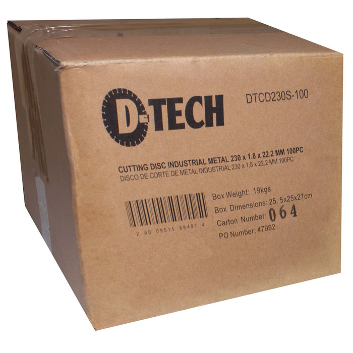 D-Tech | Cutting Disc Industrial Metal 230 X 1.8 X 22.2mm 100Pc