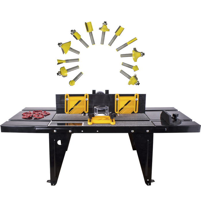Tork Craft | Router Table with Fence & Feather Board + Router Bit Set 1/4"