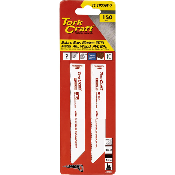 Tork Craft | Sabre Saw Blade 150 X 1.4mm 18tpi Metal, PVC 2Pc