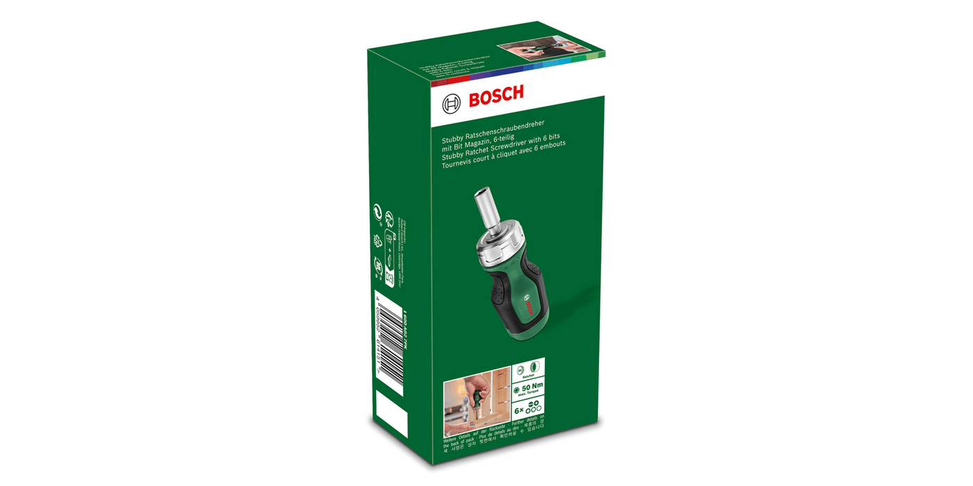 Bosch DIY | Screwdriver Stubby Ratchet with 6 Bits (Magazine 1)