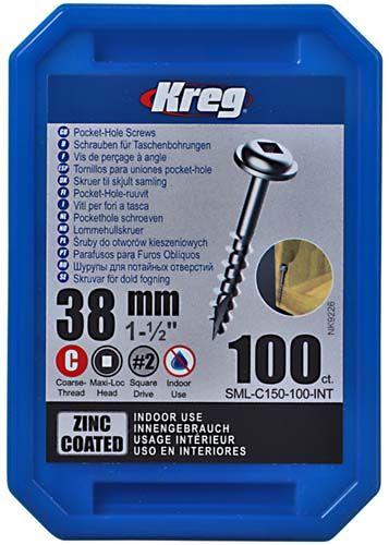 Kreg | Pocket-Hole Screws Zinc, 1½" Coarse, Washer Head, 100Pc KR SML-C150-100-INT - BPM Toolcraft