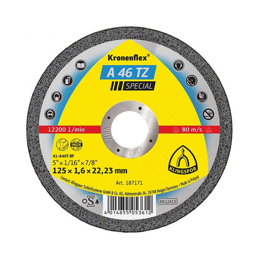 Klingspor | Cutting Disc 125mm x 1mm | S/S | KL187171 (each) - BPM Toolcraft