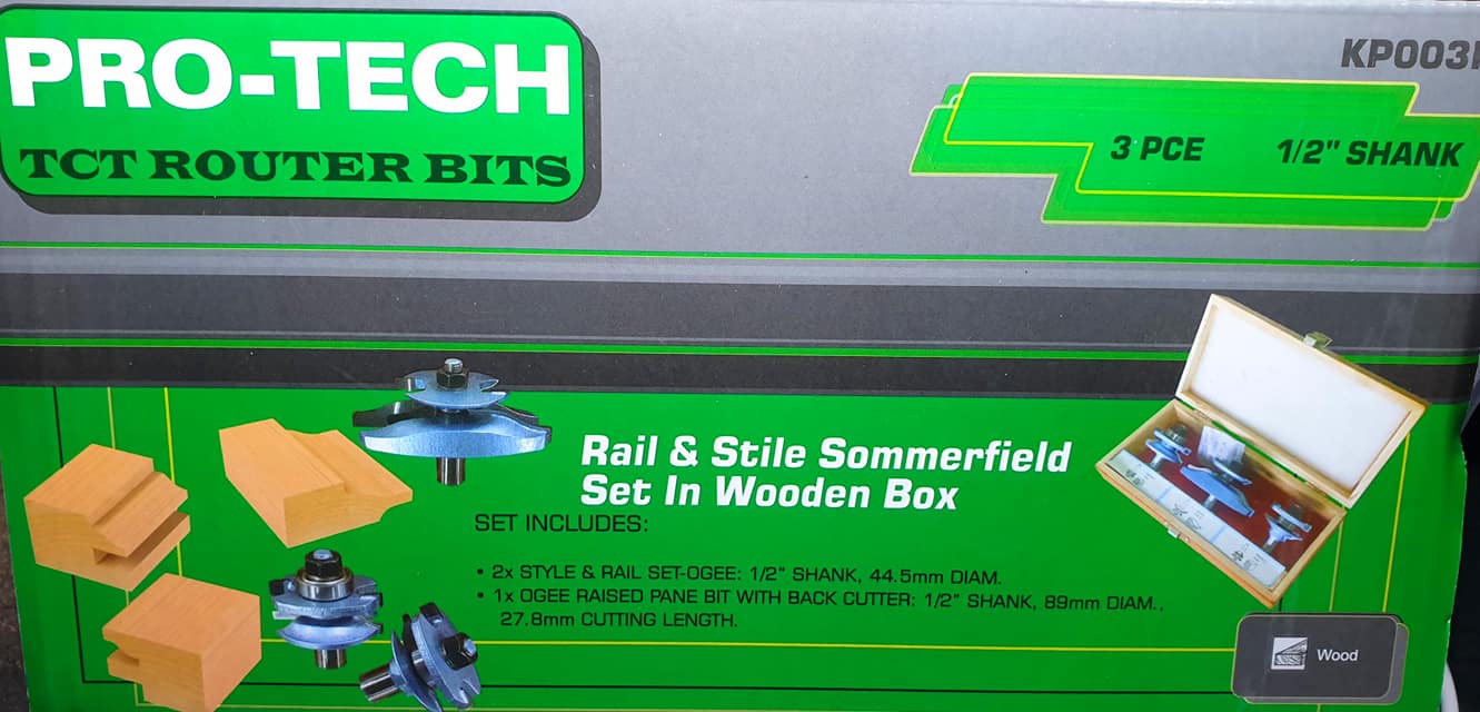 Pro-Tech | Router Bit Set Rail & Stile c/w Sommerfield Panel Bit, 3Pc 1/2" Shank - BPM Toolcraft