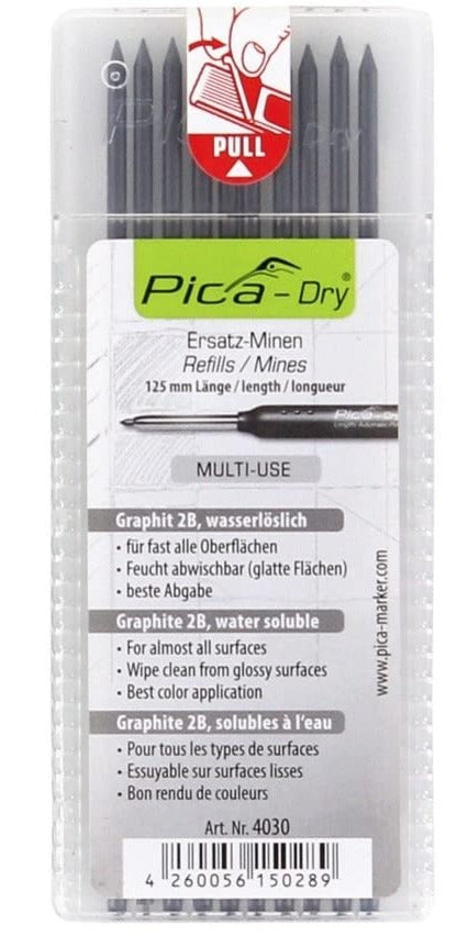 Pica Dry Graphite Leads, "2B" Hardness, 10 Pack - BPM Toolcraft