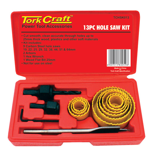 Tork Craft | Hole Saw Set 13Pc Carbon Steel | TCHSK013 - BPM Toolcraft