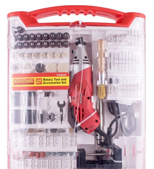 Tork Craft | Mini Rotary Tool 170W, Accessory Set 245Pc w/Stand & Flex Shaft (Online Only) - BPM Toolcraft