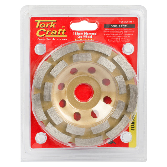 Tork Craft | Diamond Cup Wheel 115 X 22,23mm Double Row Cold Pressed