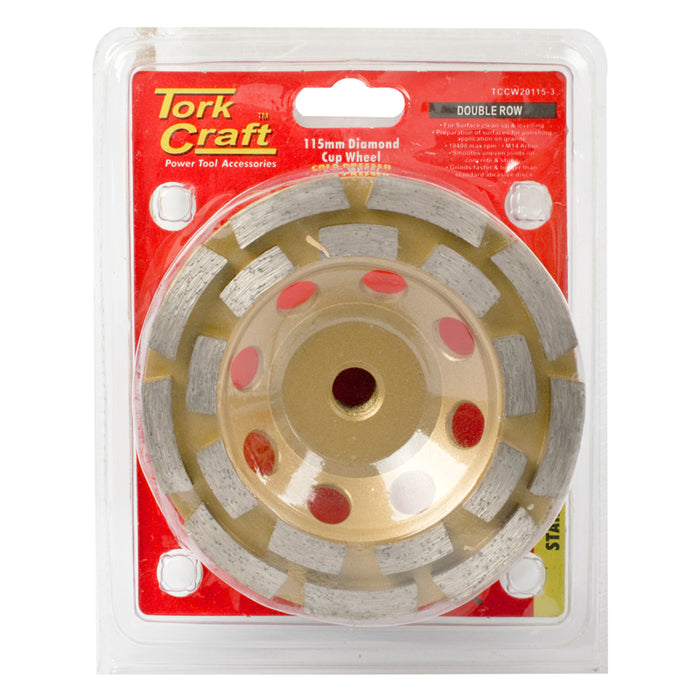 Tork Craft | Diamond Cup Wheel 115mm X M14 Double Row Cold Pressed