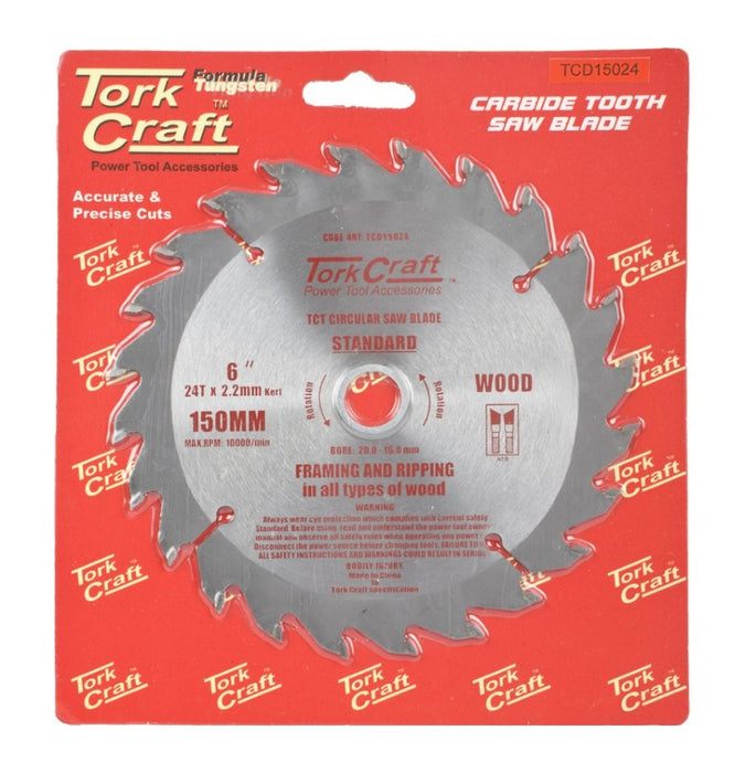 Tork Craft | Saw Blade TCT 150X24T 20/16mm General Purpose Rip Wood