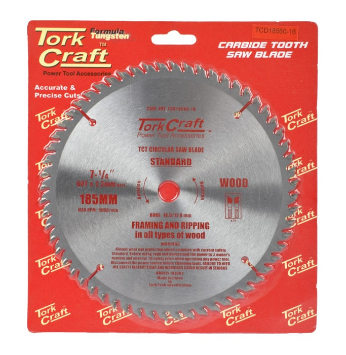 Tork Craft | Saw Blade TCT 185x60T 16/13mm General Purpose Ripping - BPM Toolcraft