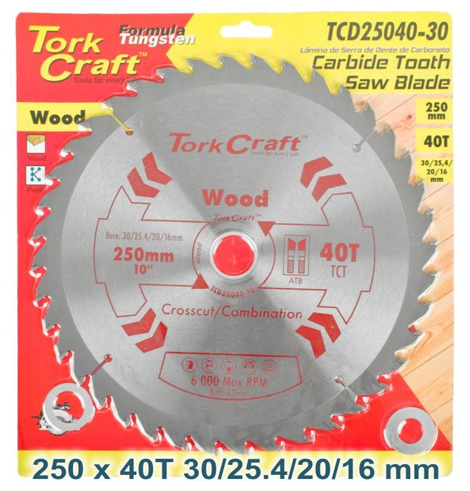 Tork Craft | Saw Blade TCT 250X40T 30/25,4/20/16mm General Purpose Combination