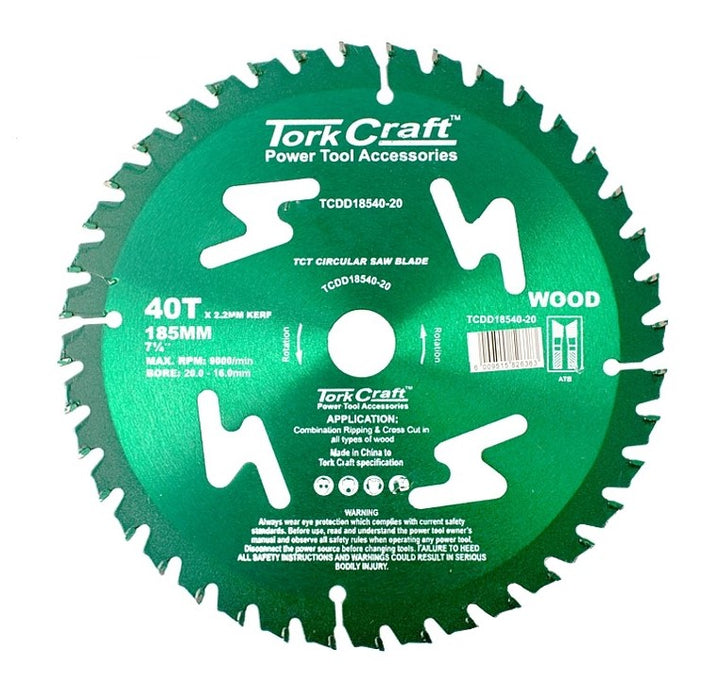 Tork Craft | Saw Blade TCT 185X40T 20/16mm General Purpose