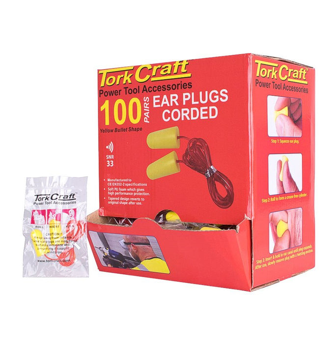 Tork Craft | Ear Plug Corded 1Pc Poly Bag 100 Per Box Bullet Shape Yellow