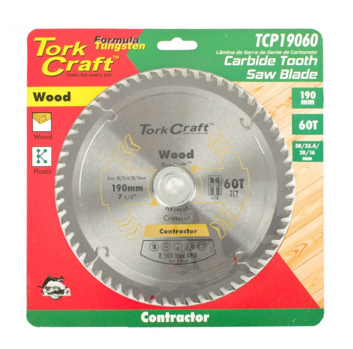 Tork Craft | Saw Blade TCT 190x60T 30/25,4/20/16mm Wood Contractor - BPM Toolcraft