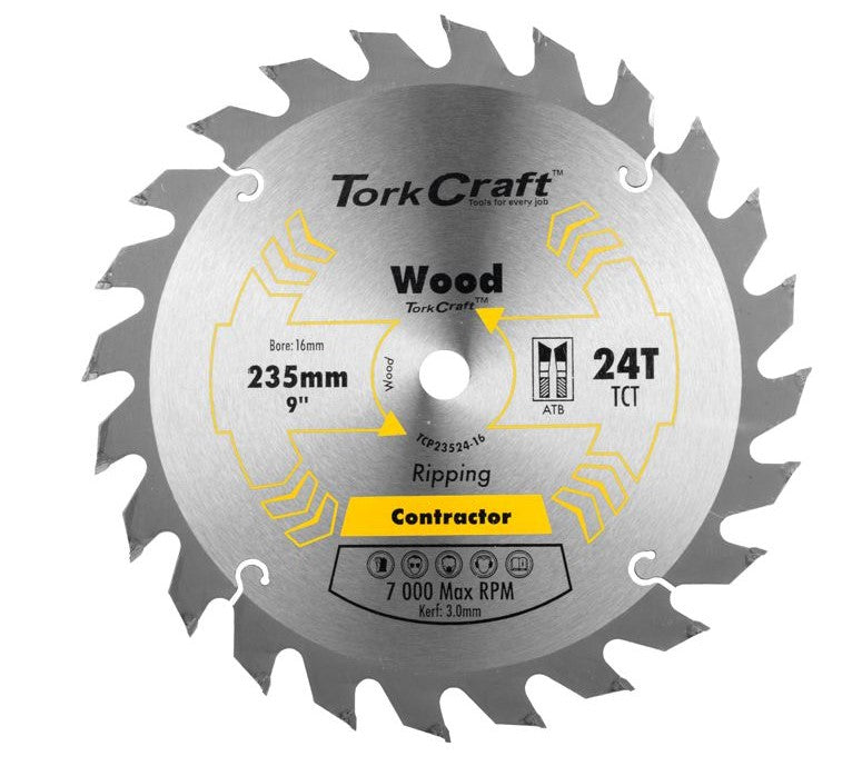 Tork Craft | Saw Blade TCT 235X24T 16mm Contractor Wood