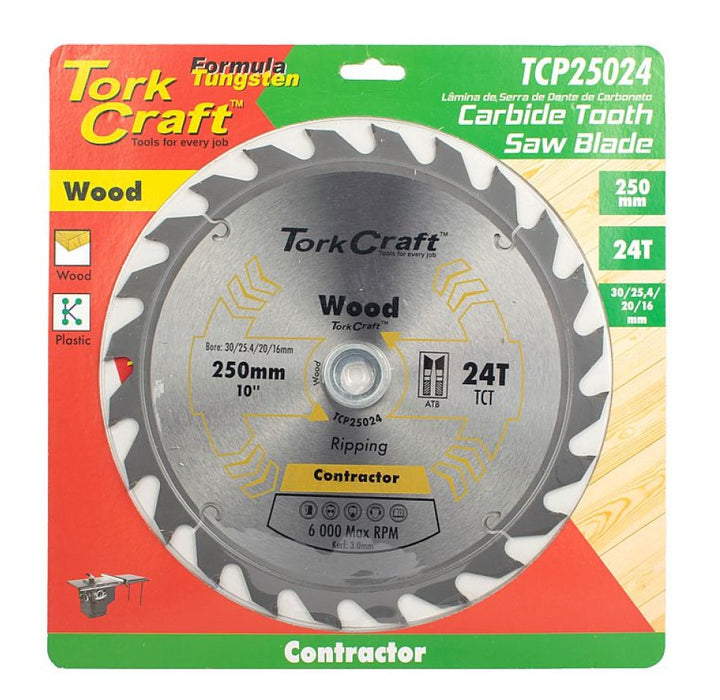 Tork Craft | Saw Blade TCT 250x24T 30/16mm Wood Contractor - BPM Toolcraft
