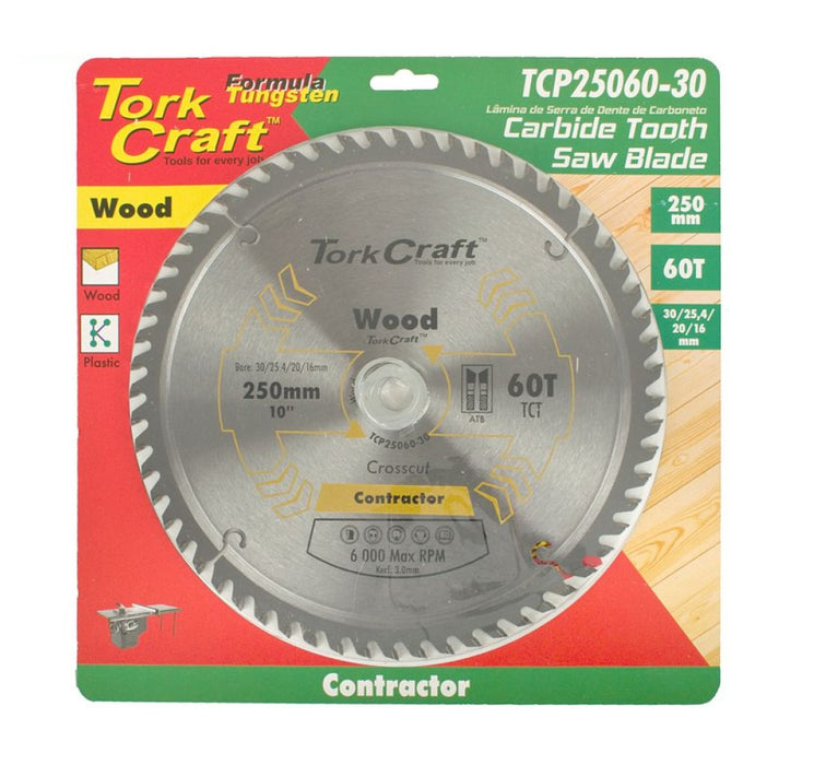Tork Craft | Saw Blade TCT 250x60T 30/20/16mm Wood Contractor - BPM Toolcraft