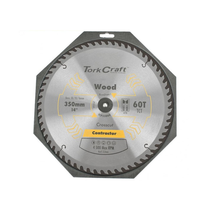 Tork Craft | Saw Blade TCT 350X60T 30/20/16mm Contractor Wood