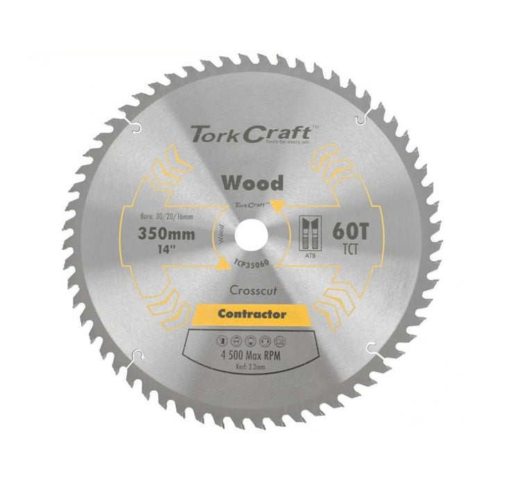 Tork Craft | Saw Blade TCT 350X60T 30/20/16mm Contractor Wood
