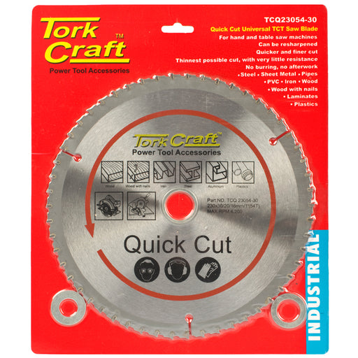Tork Craft | Saw Blade TCT 230x54T 30/20/16mm Quick Cut Universal (Online Only) - BPM Toolcraft