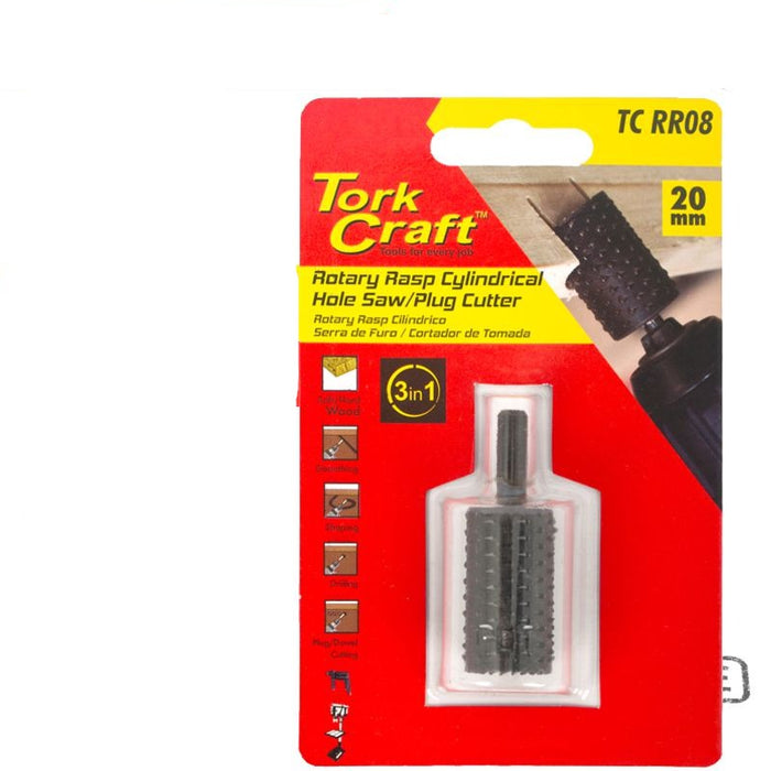 Tork Craft Cylindrical Rotary Rasp 3 in 1 Hole Saw Plug Cutter 20mm