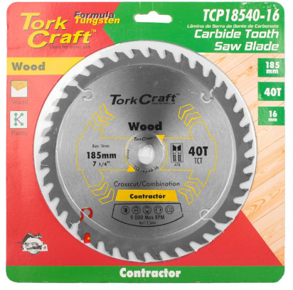 Tork Craft | Saw Blade TCT 185x40T 16mm Crosscut Combination - BPM Toolcraft