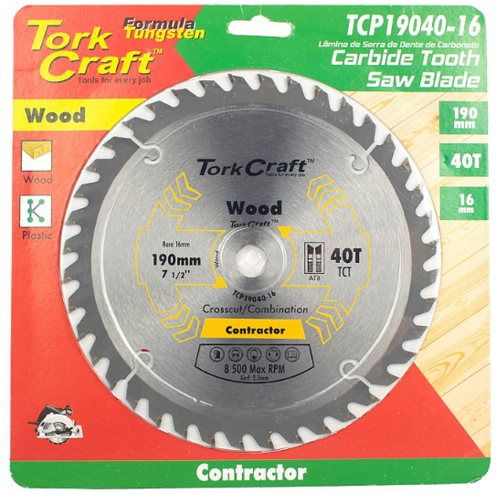 Tork Craft | Saw Blade TCT 190x40T 16mm Crosscut Combination Wood - BPM Toolcraft