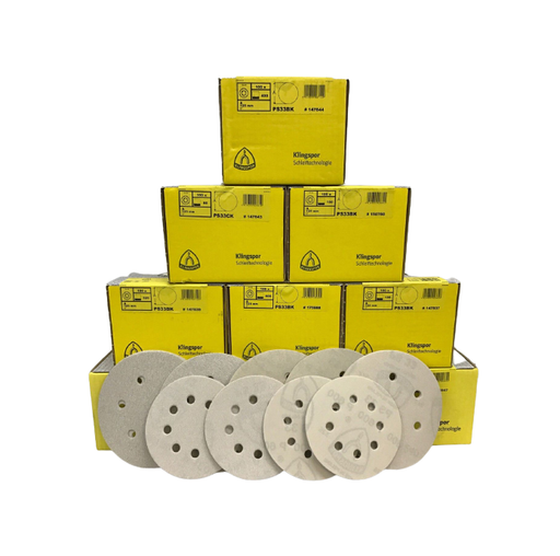 Klingspor Abrasive Discs, 180Grit, 125mmØ, PS33BK, GLS5-8 Holes (Pack of 5) - BPM Toolcraft